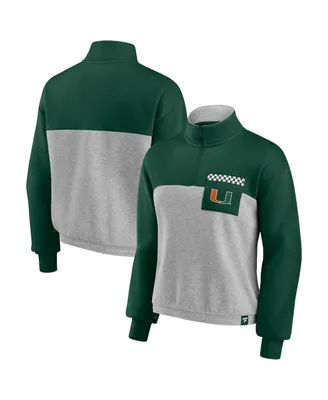 Women's Fanatics Green, Heathered Gray Miami Hurricanes Sideline to Colorblock Quarter-Zip Jacket