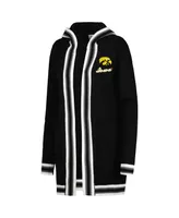 Women's Gameday Couture Black Iowa Hawkeyes One More Round Tri-Blend Striped Hooded Cardigan Sweater