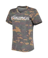 Women's Justin Jefferson Camo Distressed Minnesota Vikings Name and Number Tri-Blend V-Neck T-shirt