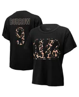 Women's Majestic Threads Joe Burrow Black Cincinnati Bengals Leopard Player Name and Number T-shirt