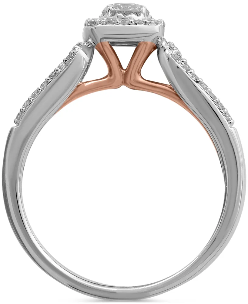 Diamond Halo Engagement Ring (1/2 ct. t.w.) in 14k White & Rose Gold