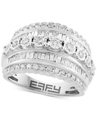 Effy Diamond Round & Baguette Multirow Statement Ring (1-1/5 ct. t.w.) in 14k White Gold