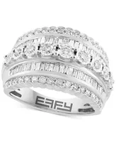 Effy Diamond Round & Baguette Multirow Statement Ring (1-1/5 ct. t.w.) in 14k White Gold