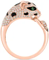 Effy Diamond (5/8 ct. t.w.) & Tsavorite (1/20 ct. t.w.) Panther Ring in 14k Rose Gold & Black Rhodium