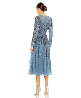 Women's Embellished Illusion High Neck Long Sleeve Dress