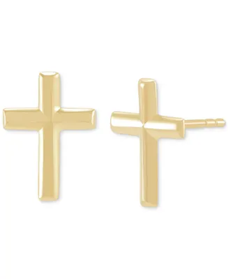 Polished Small Cross Stud Earrings in 14k Gold