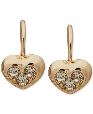 Anne Klein Gold-Tone Crystal Heart Stud Clip On Earrings