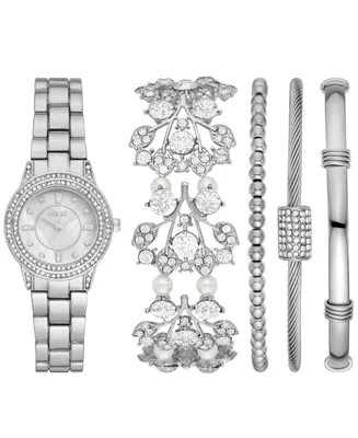 Folio Women's Quartz Three Hand Silver-Tone Alloy Watch 30mm, Gift Set