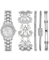 Folio Women's Quartz Three Hand Silver-Tone Alloy Watch 30mm, Gift Set