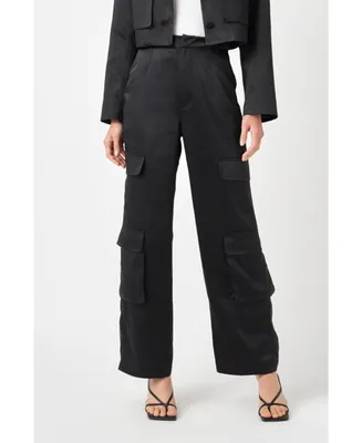 Women's Satin Wide Leg Cargo Pants