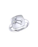 LuvMyJewelry Gemini Twin Design Sterling Silver Moonstone Gemstone Diamond Signet Ring