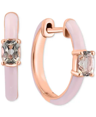 Effy Morganite (3/8 ct. t.w.) & Pink Enamel Small Hoop Earrings in 14k Rose Gold-Plated Sterling Silver, 0.5"