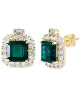 Effy Lab Grown Emerald (5-5/8 ct. t.w.) & Lab Grown Diamond (2-1/10 ct. t.w.) Halo Stud Earrings in 14k Gold