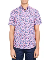 Society of Threads Men's Slim-Fit Performance Stretch Floral Print Short-Sleeve Button-Down Shirt