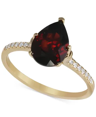 Garnet (2 ct. t.w.) & Diamond (1/10 ct. t.w.) Pear Ring in 14k Gold