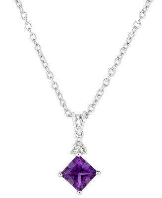 Amethyst (1 ct. t.w.) & White Topaz (1/20 ct. t.w.) Princess 18" Pendant Necklace in Sterling Silver