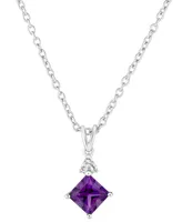 Amethyst (1 ct. t.w.) & White Topaz (1/20 ct. t.w.) Princess 18" Pendant Necklace in Sterling Silver