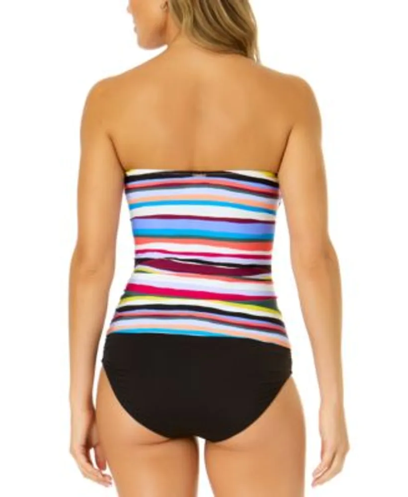 Anne Cole Striped Halter Tankini Top Solid Bikini Bottom