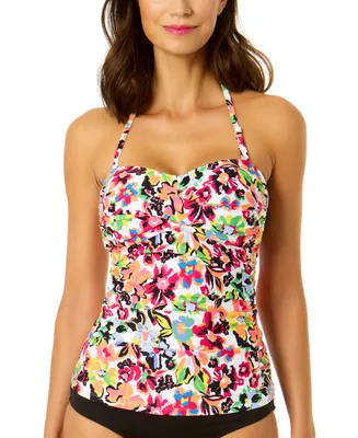 Anne Cole Women's Floral Twist-Front Shirred Bandeaukini