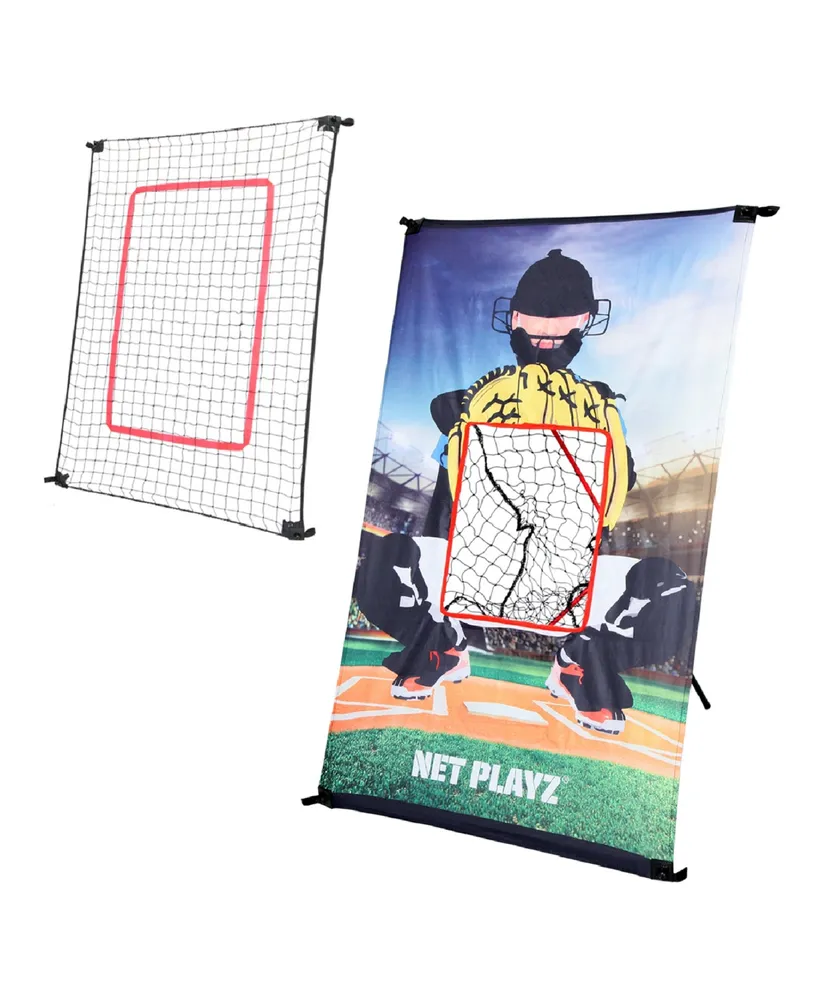 Net Playz Baseball Combo, Junior Baseball, Softball Trainer Combo, Pitchback Rebounder Net and Pitching Target Panel with Carry Bag, 3' x 5'