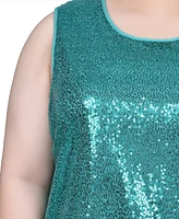 Ny Collection Plus Size Sleeveless Sequined Tank Top with Combo Banding