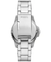 Fossil Men's Blue Dive Three-Hand Date Silver-Tone Stainless Steel Watch 42mm