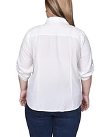 Ny Collection Plus Size 3/4 Roll Tab Sleeve Zip Front Top