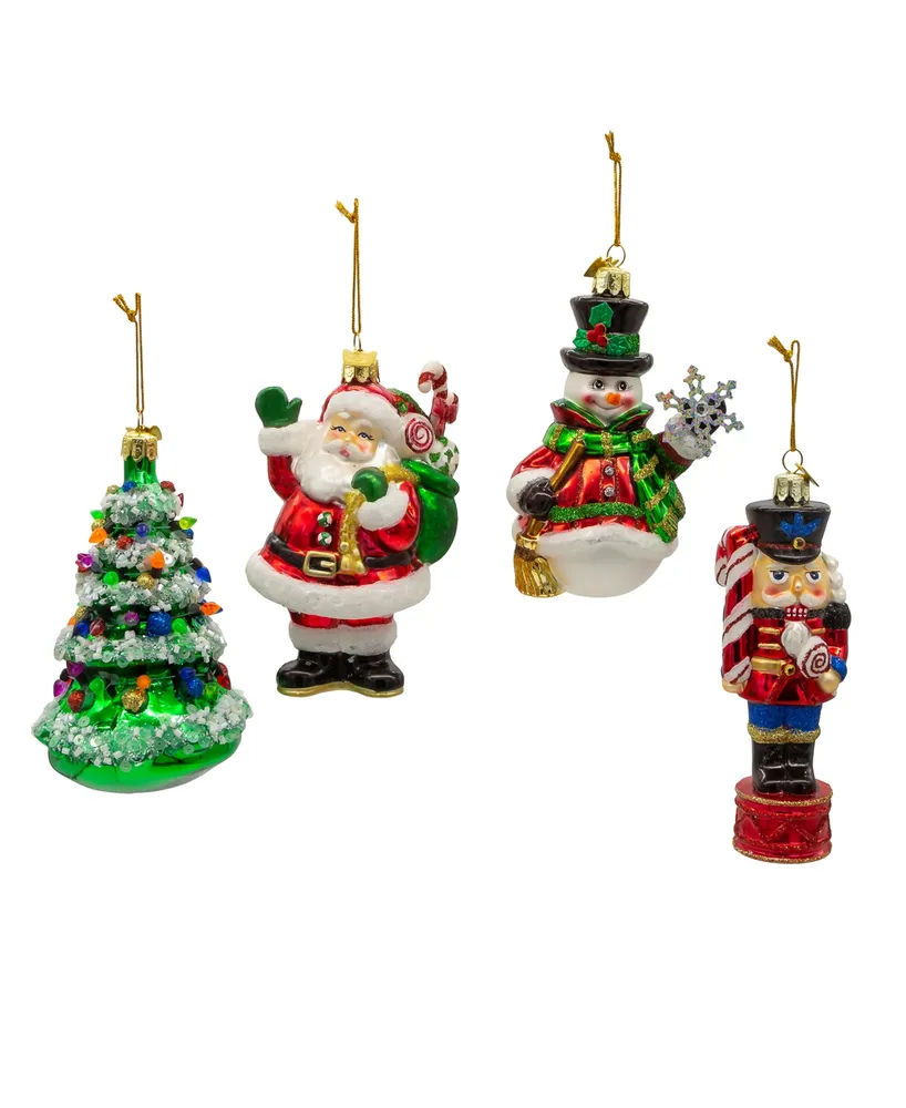 Kurt Adler 3-5.75" Noble Gems Glass Christmas Ornaments, 4 Piece Box