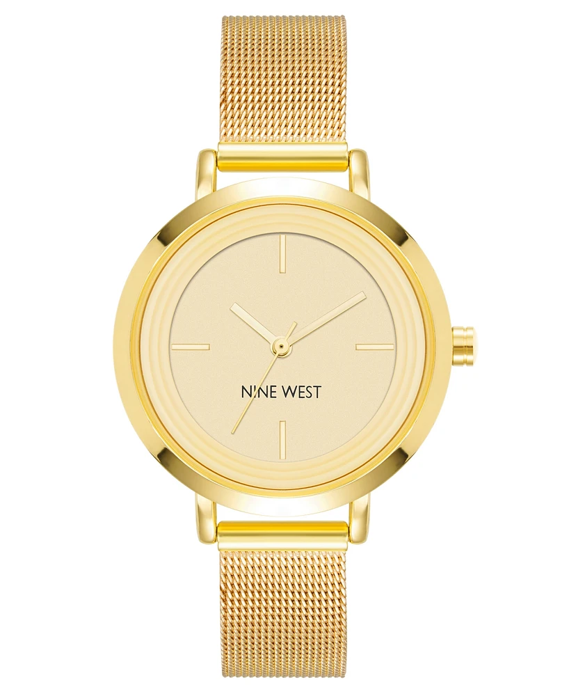 Nine West Women's Quartz Gold-Tone Stainless Steel Mesh Band Watch, 34mm