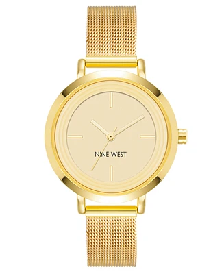 Nine West Women's Quartz Gold-Tone Stainless Steel Mesh Band Watch, 34mm