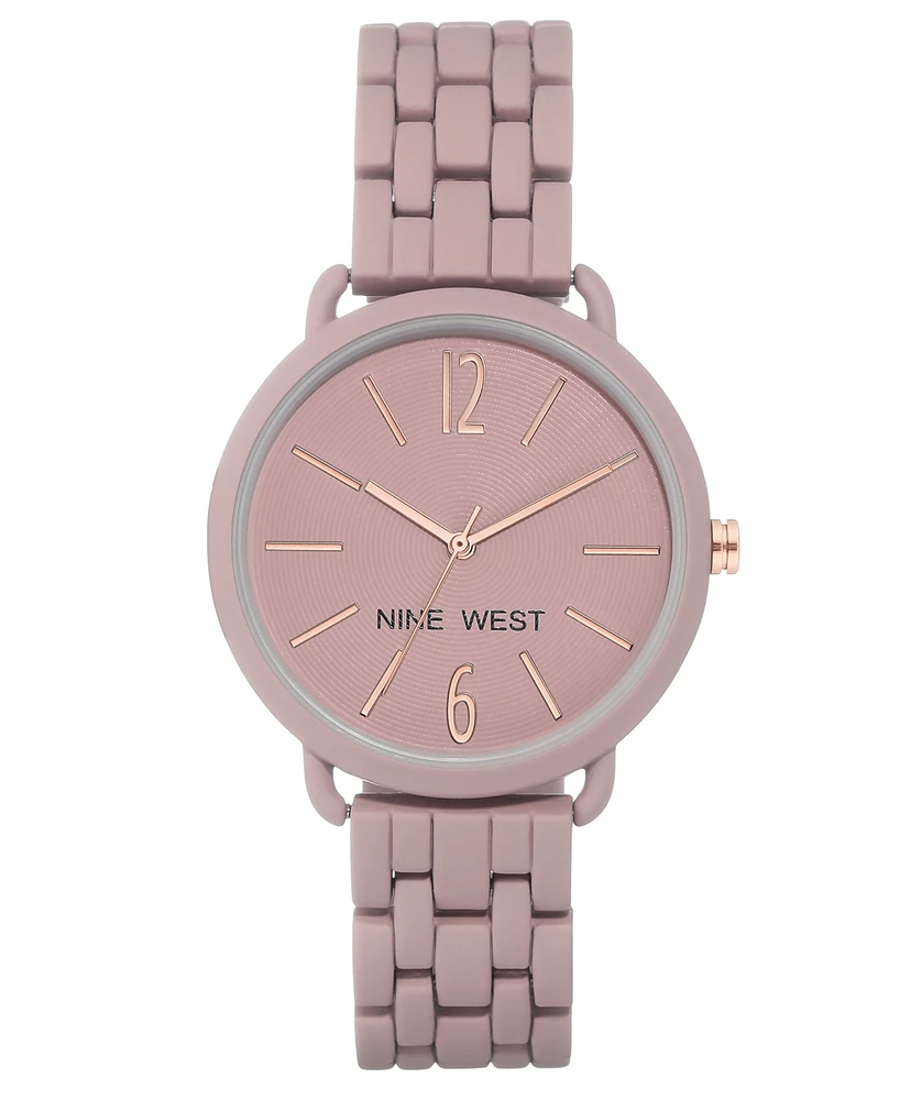 Nine West Women's Quartz Purple Alloy Link Bracelet Watch, 36mm - Purple, Rose Gold