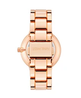 Nine West Women's Quartz Rose Gold-Tone Alloy Link Bracelet Watch, 36mm - Navy, Rose Gold