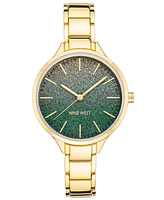 Nine West Women's Quartz Gold-Tone Alloy Link Bracelet Watch, 36mm - Green, Gold