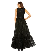 Women's Sleeveless Full High Low Brocade Gown