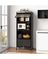 Costway 5-Tier Kitchen Baker's Rack Storage Cabinet Mobile Microwave Stand Flip-up Doors
