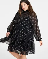 On 34th Women's Metallic Clip-Dot Tiered Trapeze Dress, Created for Macy's