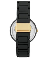 Nine West Women's Quartz Black Rubberized Alloy Link Bracelet Watch, 40.5mm - Black, Gold