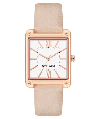 Nine West Women's Quartz Square Light Pink Faux Leather Band Watch, 29mm