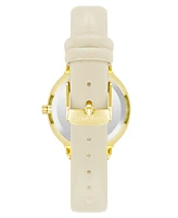 Nine West Women's Quartz Cream Faux Leather Band Watch, 34.5mm - Cream, Gold