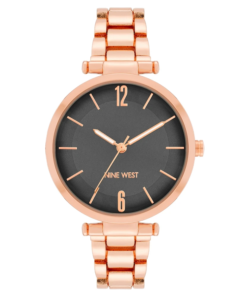 Nine West Women's Quartz Rose Gold-Tone Alloy Link Bracelet Watch, 36mm - Gray, Rose Gold