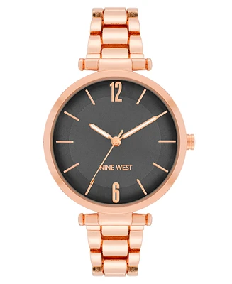 Nine West Women's Quartz Rose Gold-Tone Alloy Link Bracelet Watch, 36mm - Gray, Rose Gold