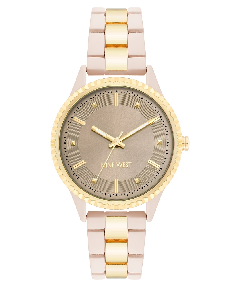 Nine West Women's Quartz Light Pink and Gold-Tone Link Bracelet Watch, 35mm - Light Pink, Gold