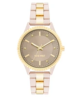 Nine West Women's Quartz Light Pink and Gold-Tone Link Bracelet Watch, 35mm - Light Pink, Gold