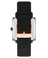 Nine West Women's Quartz Square Black Faux Leather Band Watch, 35mm - Black, Rose Gold