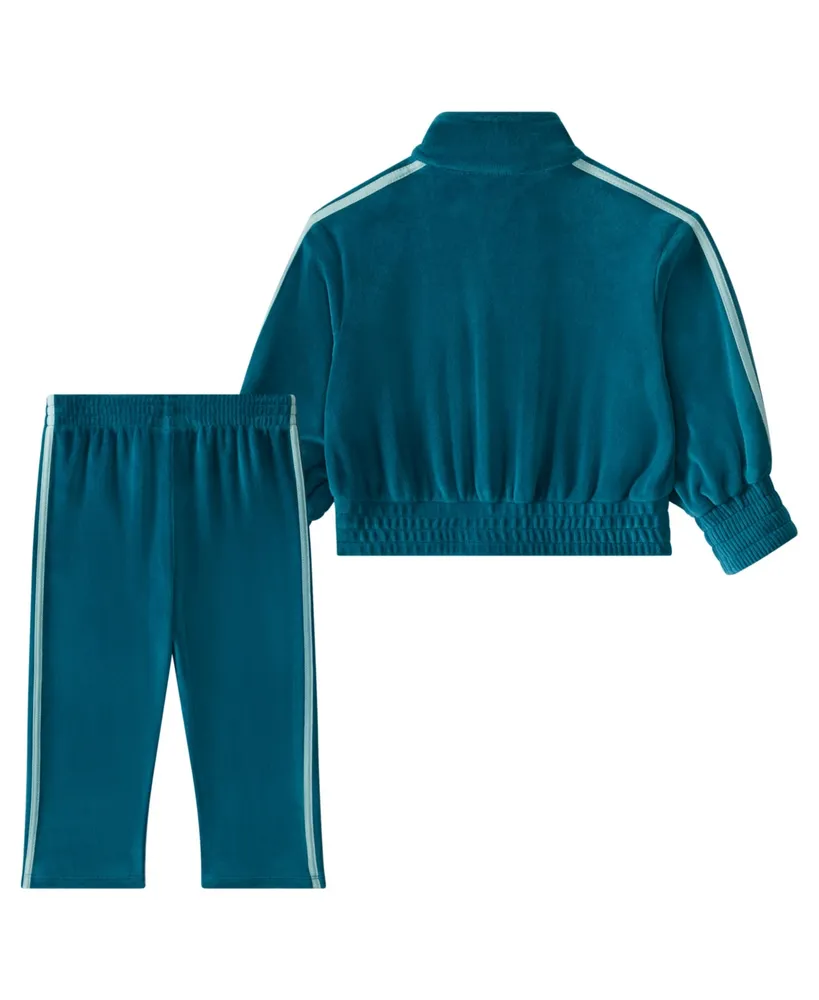 adidas Baby Girls Velour Jacket and Pants, 2 Piece Set
