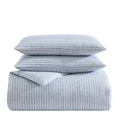 Eddie Bauer Ticking Stripe Cotton Percale 3 Piece Duvet Cover Set, King