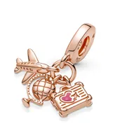 Pandora Pink Dangle Charm Airplane, Globe Suitcase Triple Pink Dangle Charm