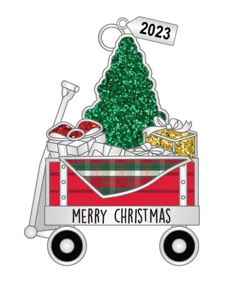 Ganz Sentiment Ornament Wagon with Tree & Gifts 'Merry Christmas' with Dated 2023 Charm, 3"