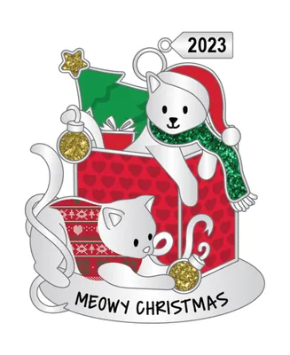 Ganz Sentiment Ornament Cat 'Meowy Christmas' with Dated 2023 Charm - Green, Red, Silver