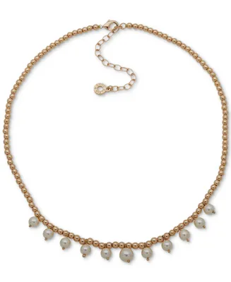 Anne Klein Gold-Tone Shaky Imitation Pearl Beaded Statement Necklace, 16" + 3" extender